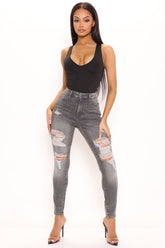 Never The Same Ripped High Rise Skinny Jeans - Grey Ins Street